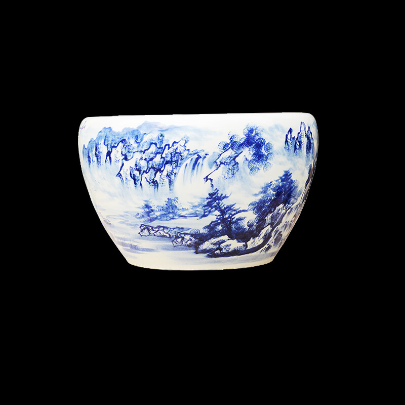 景德鎮(zhèn)陶瓷手繪青花魚(yú)缸 江山如畫(huà)，風(fēng)水雅趣